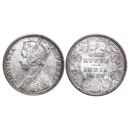 Victoria Empress, Silver, Rupee, 1892, Bombay Mint, C2/I, ‘B’ incused F. Prid. GK 572. Abo