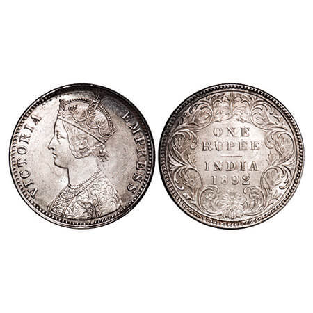 Victoria Empress, Silver, Rupee, 1892, Calcutta Mint, C3/I, ‘C’ incused, Flat 1. F. Prid 1