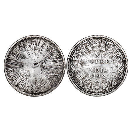Victoria Empress, Silver, Rupee, 1892, Error, Sun Burst. Extremely Fine. Rare.