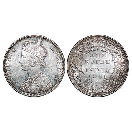 Victoria Empress, Silver, Rupee, 1901, Bombay Mint, C2/I(ii), ‘B’ incused, die crack on Ob