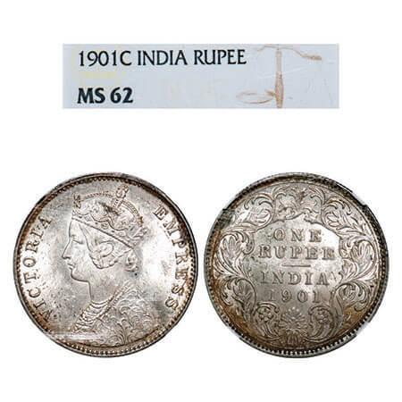 Victoria Empress, Silver, Rupee, 1901, Calcutta Mint, C3/I(i), ‘C’ incused. F. Prid 139. G