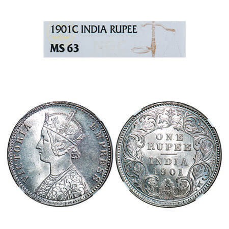 Victoria Empress, Silver, Rupee, 1901, Calcutta Mint, C3/I(i), ‘C’ incused. F. Prid 139. G