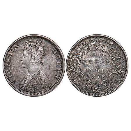 Victoria Queen, Silver, Half Rupee, 1875, Bombay Mint, B1/II, Dot. F. Prid Unlisted. GK 60