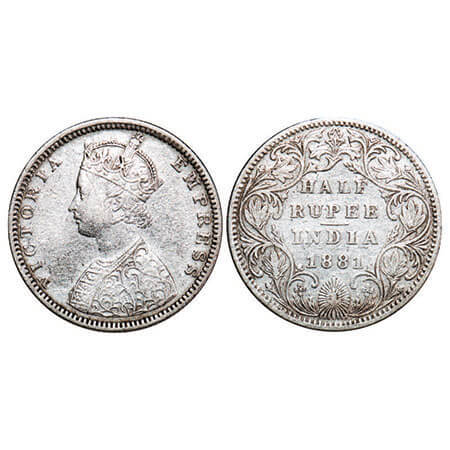 Victoria Empress, Silver, Half Rupee, 1881, Bombay Mint, B2/II, Dot. F. Prid 289. GK 615. 