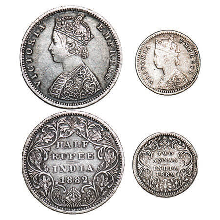 Victoria Empress, Silver, (2 coins), 1882, Bombay Mint, 1) Half Rupee, B2/II(i), Dot, Cent