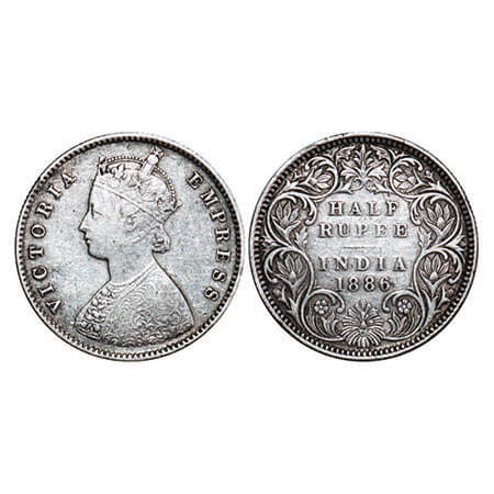 Victoria Empress, Silver, Half Rupee, 1886, Calcutta Mint, A/I, ‘C’ incused. F. Prid 270. 