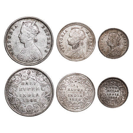 Victoria Empress, Silver, (3 coins), 1888, 1) Half Rupee, Bombay Mint, A/II(i), No mint ma