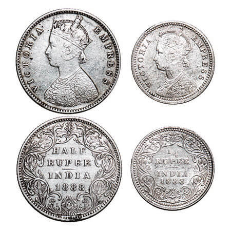 Victoria Empress, Silver, (2 coins), 1888, 1) Half Rupee, Bombay Mint, A/II(i), ‘B’ raised