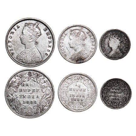 Victoria Empress, Silver, (3 coins), 1889, 1) Half Rupee, Bombay Mint, A/II(i), ‘B’ raised