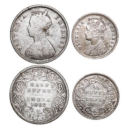 Victoria Empress, Silver, (2 coins), 1892, Bombay Mint, 1) Half Rupee, A/I, ‘B’ incused, 2