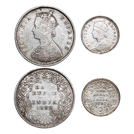 Victoria Empress, Silver, (2 coins), 1892, 1) Half Rupee, Bombay Mint, A/I, ‘B’ incused, 2