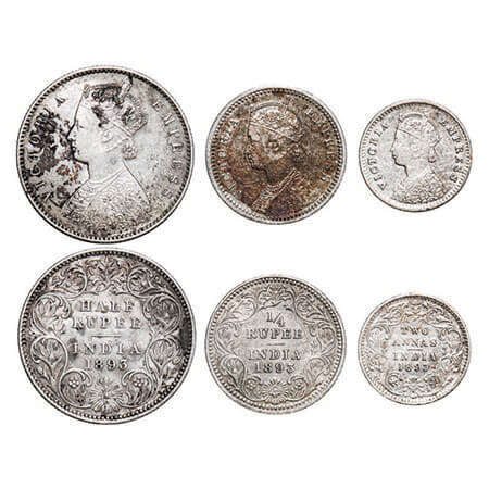 Victoria Empress, Silver, (3 coins), 1893, 1) Half Rupee, Calcutta Mint, A/I, ‘C’ incused,