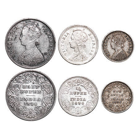 Victoria Empress, Silver, (3 coins), 1896, 1) Half Rupee, Calcutta Mint, A/I, ‘C’ incused,