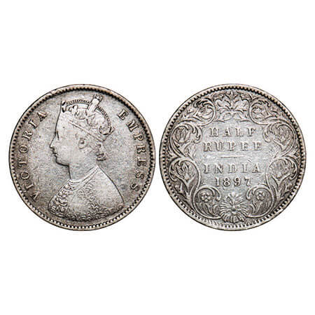 Victoria Empress, Silver, Half Rupee, 1897, Bombay Mint, A/I, ‘B’ incused. F. Prid 305. GK