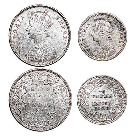 Victoria Empress, Silver, (2 coins), 1897, 1) Half Rupee, Bombay Mint, A/I, ‘B’ incused, 2
