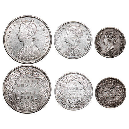 Victoria Empress, Silver, (3 coins), 1897, 1) Half Rupee, Bombay Mint, A/I, ‘B’ incused, 2