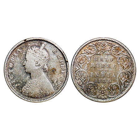 Victoria Empress, Silver, Half Rupee, 1899, Bombay Mint, A/I, ‘B’ incused, ‘B’ incused inv