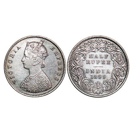 Victoria Empress, Silver, Half Rupee, 1899, Calcutta Mint, A/I, ‘C’ incused. F. Prid 282.