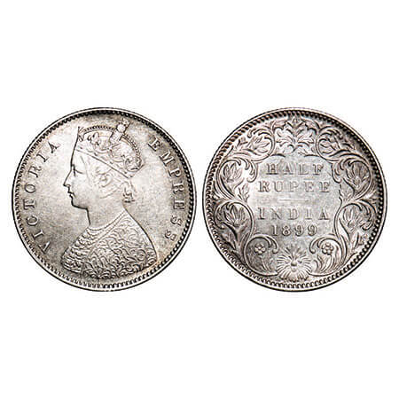 Victoria Empress, Silver, Half Rupee, 1899, Calcutta Mint, A/I, ‘C’ incused, Die crack on 