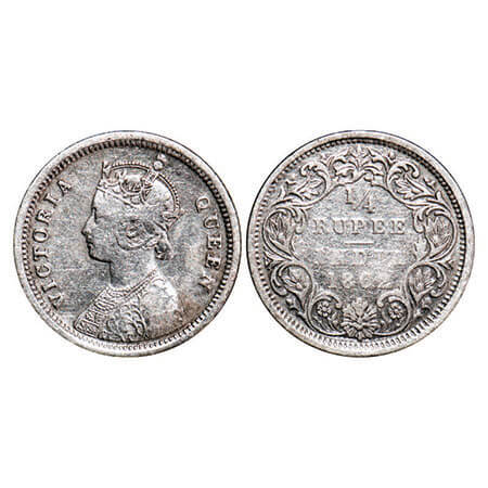 Victoria Queen, Silver, 1/4 Rupee, 1862, Madras Mint, A/I. F. Prid 378. GK 379. Very Fine.
