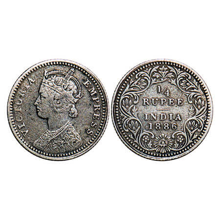 Victoria Empress, Silver, 1/4 Rupee, 1886, Calcutta Mint, C/II, ‘C’ incused. F. Prid 391. 