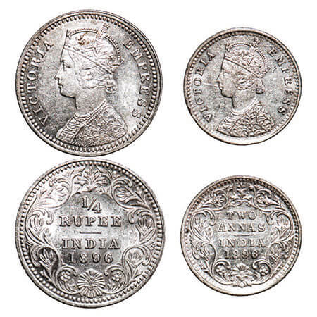 Victoria Empress, Silver, (2 coins), 1896, 1) 1/4 Rupee, Calcutta Mint, C/II, ‘C’ incused,