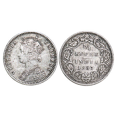 Victoria Empress, Silver, 1/4 Rupee, 1897, Bombay Mint, C(i)/I, ‘B’ incused. F. Prid 430. 