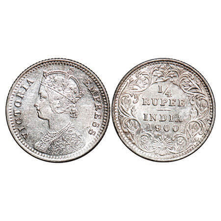 Victoria Empress, Silver, 1/4 Rupee, 1900, Calcutta Mint, C/II, ‘C’ incused, Die cracks on