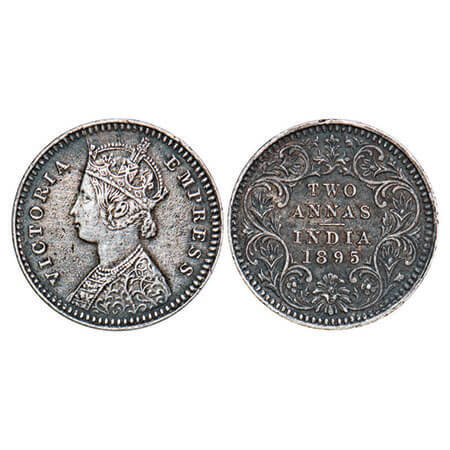 Victoria Empress, Silver, 2 Annas, 1895, Calcutta Mint, B/II, ‘C’ incused. F. Prid 510. GK