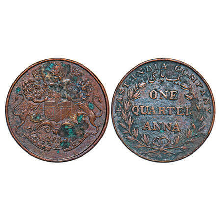 William IV, Copper, Quarter Anna, 1835, Bombay Mint, A/VIII, Wreath with 30 Berries (15L +