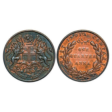 William IV, Copper, Quarter Anna, 1835, Madras Mint, B/V, Small numerals of the year, The 