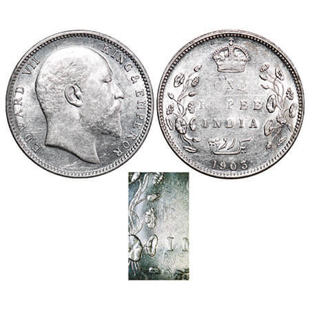 Edward VII, Silver, Rupee, 1903, Calcutta Mint, No mint mark, Small Diamond shape mark bel