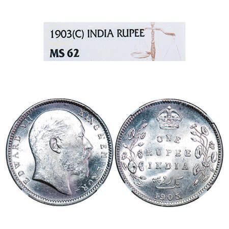 Edward VII, Silver, Rupee, 1903, Calcutta Mint, No mint mark,Normal 5 Diamonds. F. Prid 18