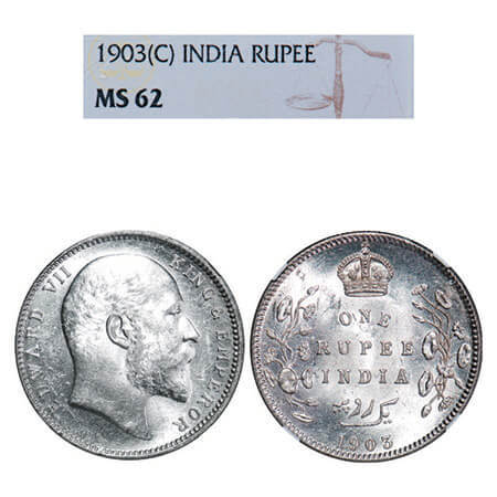 Edward VII, Silver, Rupee, 1903, Calcutta Mint, No mint mark, Normal 5 Diamonds. F. Prid 1