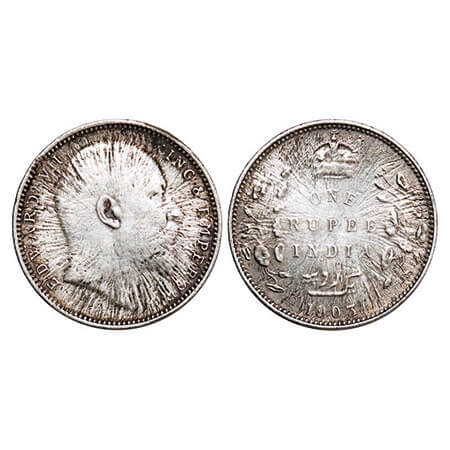 Edward VII, Silver, Rupee, 1903, Error, Sun Burst Error. Rare.