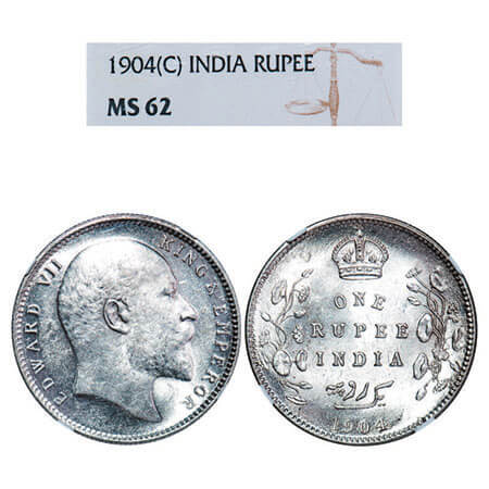 Edward VII, Silver, Rupee, 1904, Calcutta Mint, No mint mark. F. Prid 190. GK 930. NGC Sla