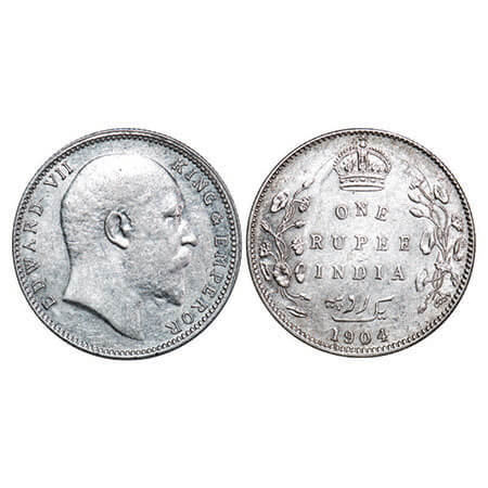 Edward VII, Silver, Rupee, 1904, Bombay Mint, ‘B’ incused and dot, Five Diamonds and botto