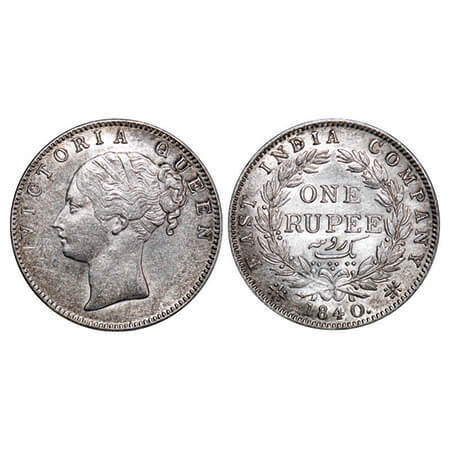 Victoria Queen, Silver, Rupee, 1840, CL, Calcutta Mint, A/I, English Head, With bud leaves