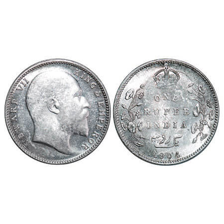 Edward VII, Silver, Rupee, 1904, Bombay Mint, ‘B’ incused and dot, Five Diamonds and botto