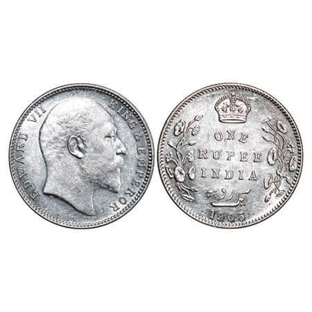 Edward VII, Silver, Rupee, 1905, Bombay Mint, ‘B’ incused and dot, Top stroke of numeral 5