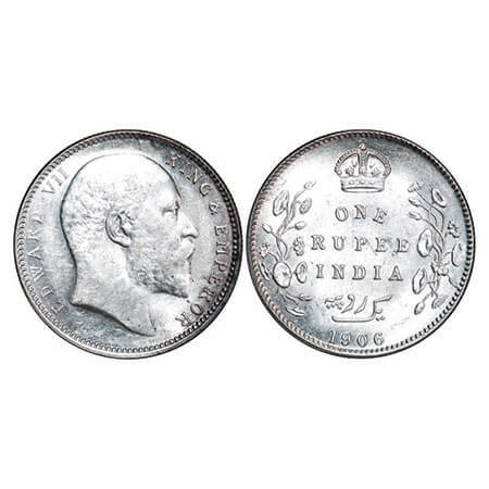 Edward VII, Silver, Rupee, 1906, Calcutta Mint, No mint mark. F. Prid 192. GK 938. Uncircu
