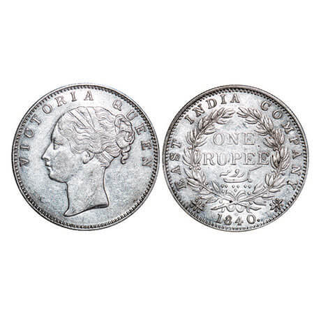 Victoria Queen, Silver, Rupee, 1840, CL, Calcutta Mint, A/I, English Head, With bud leaves