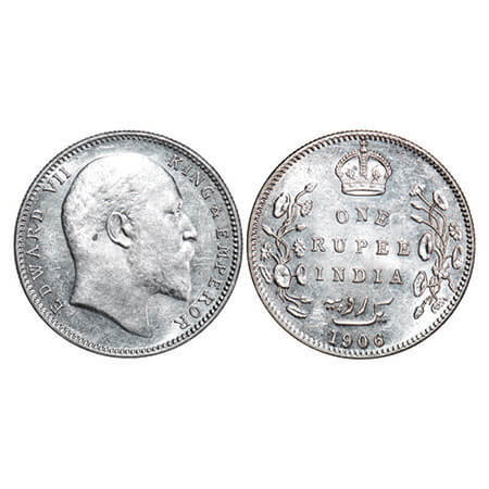 Edward VII, Silver, Rupee, 1906, Bombay Mint, ‘B’ incused and dot. F. Prid 202. GK 940. Un