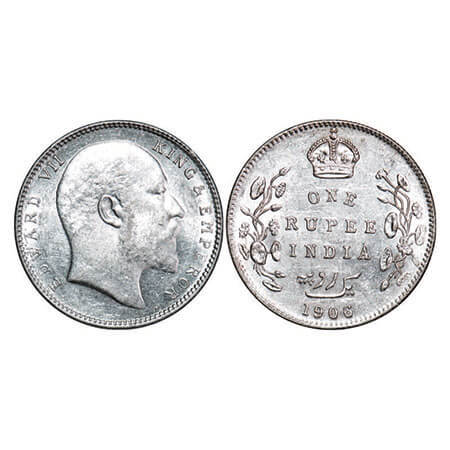 Edward VII, Silver, Rupee, 1906, Bombay Mint, ‘B’ incused and dot. F. Prid 202. GK 940. al