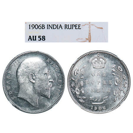 Edward VII, Silver, Rupee, 1906, Bombay Mint, ‘B’ incused and dot. F. Prid 202. GK 940. NG