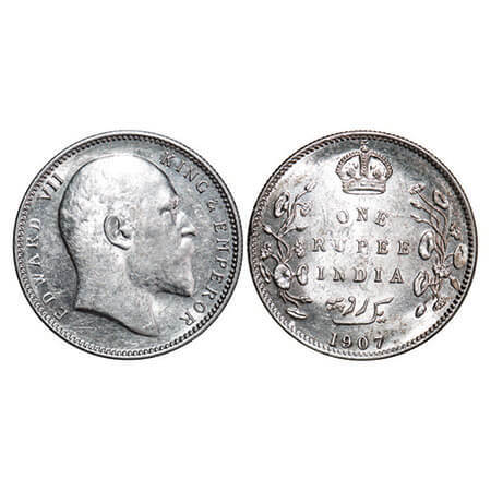 Edward VII, Silver, Rupee, 1907, Calcutta Mint, No mint mark. F. Prid 193. GK 942. Almost 