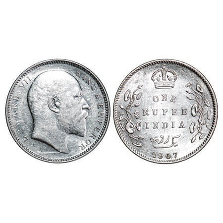 Edward VII, Silver, Rupee, 1907, Calcutta Mint, No mint mark. F. Prid 193. GK 942. Uncircu