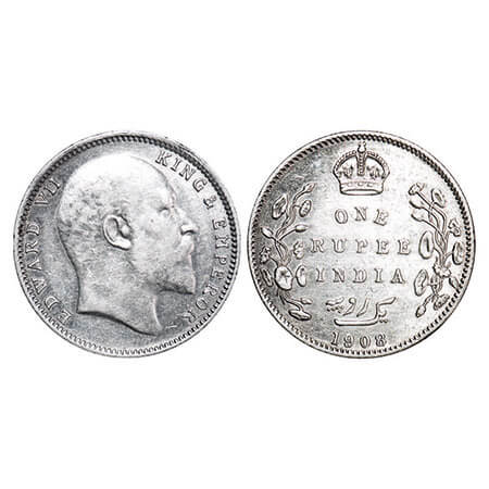 Edward VII, Silver, Rupee, 1908, Bombay Mint, ‘B’ incused and dot. F. Prid 204. GK 948. Ex