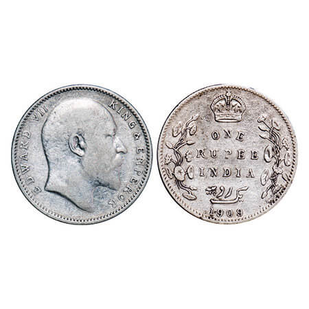 Edward VII, Silver, Rupee, 1909, Bombay Mint, ‘B’ incused and dot, Numeral 9 struck on num