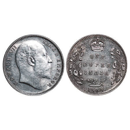 Edward VII, Silver, Rupee, 1909, Bombay Mint, ‘B’ incused and dot. F. Prid 205. GK 952. Ab